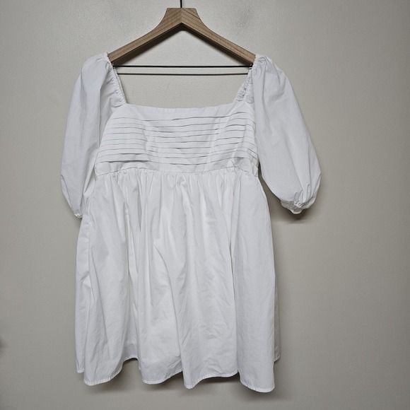 Abercrombie & Fitch Dress Sz XLP White Emerson Babydoll Poplin Puff Sleeve Mini - Picture 2 of 11